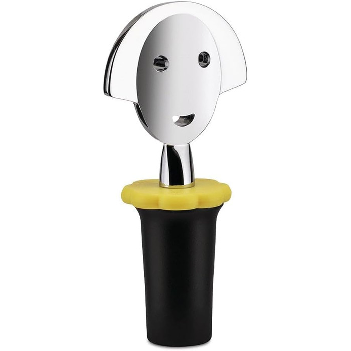 Пробка для пляшки Alessi ANNA STOP 2, EVA, хромований замак, чорна, 4 см