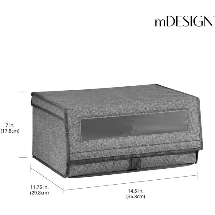 Набір із 8 тканинних коробок для взуття mDesign, з віконцем, липучкою та відкидною кришкою, стелажні та шафові органайзери, темно-сірий
