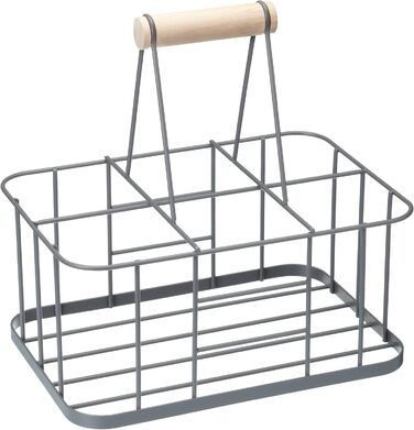 Металевий кошик KitchenCraft для 6 пляшок, сірий, 29x20x13 см – органайзер для молочних та винних пляшок, ретро стиль