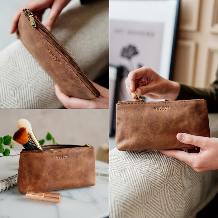Косметичка Berliner Bags Anna з натуральної шкіри, маленька, колір Camel, для жінок і дівчат
