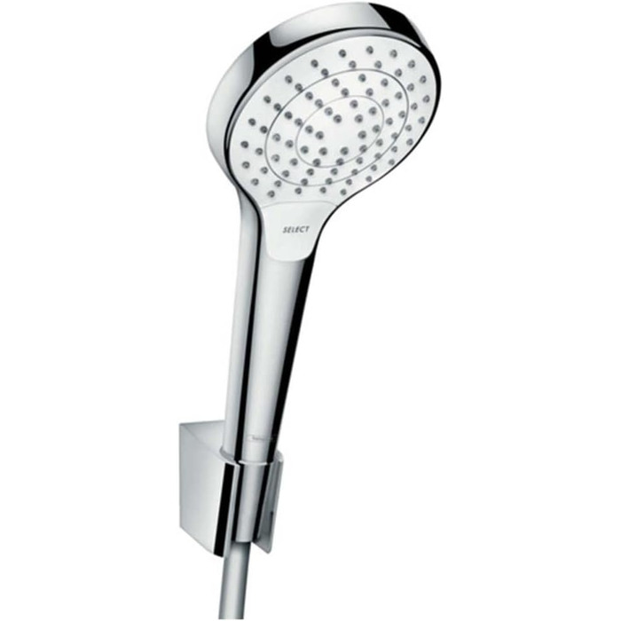 Душова лійка hansgrohe Croma Select S з тримачем, 3 режими, біла/хром, комплект зі шлангом 1,6 м
