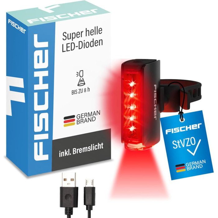 Fischer велосипедний LED задній ліхтар Twin Stop, з акумулятором, 360° підсвічуванням, до 8 годин роботи, USB зарядка, чорний