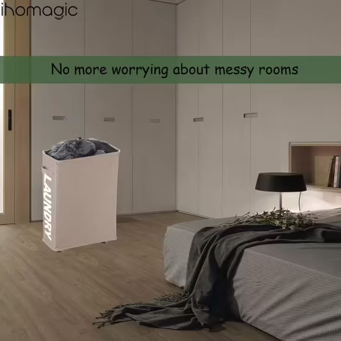 Складаний кошик для білизни IHOMAGIC 40 л з колесами - бежевий