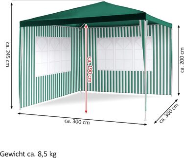 Павільйон тент PE 3x3 м, водонепроникний, зелений, для саду, тераси, кемпінгу, фестивалів, з 2 бічними стінками