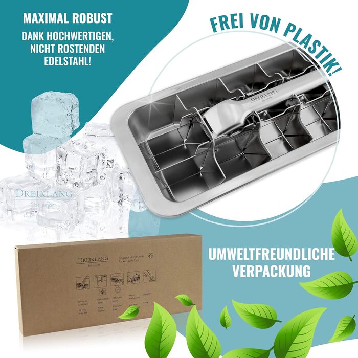 Dreiklang - be smart® Полірована форма для льоду з нержавіючої сталі 18/8 з важелем, харчова, велика, без пластику