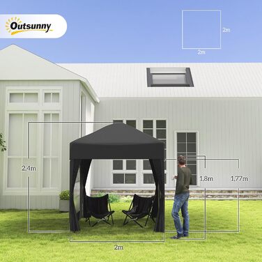 Складаний павільйон Outsunny 2x2 м, водонепроникний, з 4 стінками та вікнами, UV 30+, садовий тент для тераси з сумкою, білий/чорний
