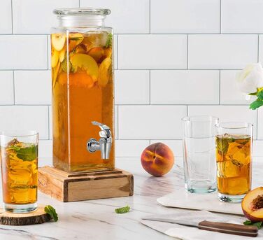 Скляний ретро-диспенсер для напоїв Mary’s Kitchen Tools 2,5 л з краном – лимонадник, соковий дозатор, боул