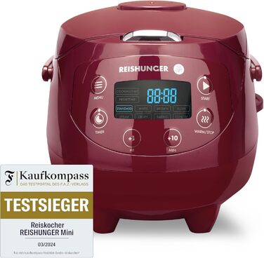 Міні рисоварка REISHUNGER 0,6 л, бордова, електрична, для 3 осіб, з функцією підігріву, таймером і преміум-каструлею, мультиварка та пароварка, 8 програм, 7-етапна технологія