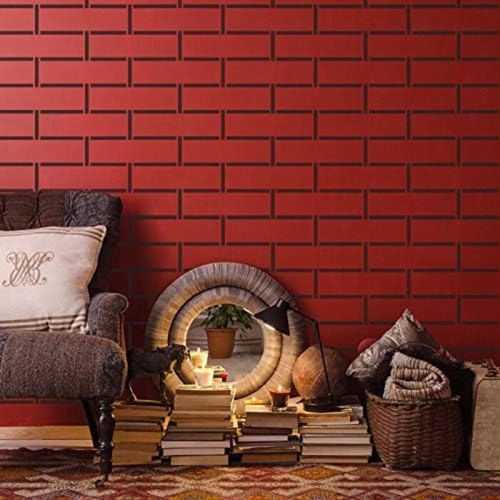 Трафарет для стін NAKLEO, великий, пластиковий, 59x95 см, геометричний малюнок, багаторазовий, для декору стін, меблів, підлоги, текстилю, імітація цегляної стіни #2