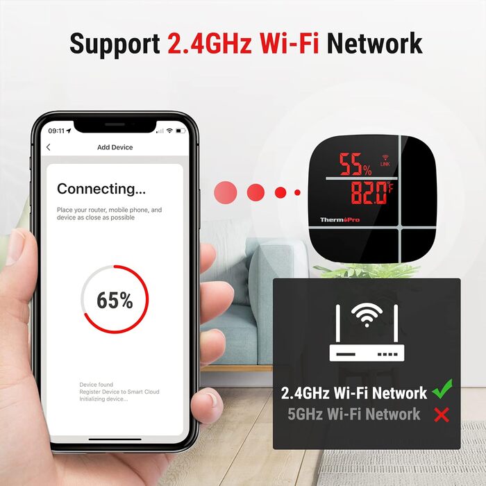 WiFi термометр-гігрометр ThermoPro TP90 з додатком, розумний бездротовий датчик температури та вологості з історією вимірювань, акумуляторний