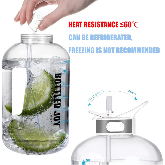 Пляшка для води з трубочкою 3.5 л, BPA-free, герметична, пластикова спортивна пляшка з часовими мітками для фітнесу, офісу, дому та активного відпочинку