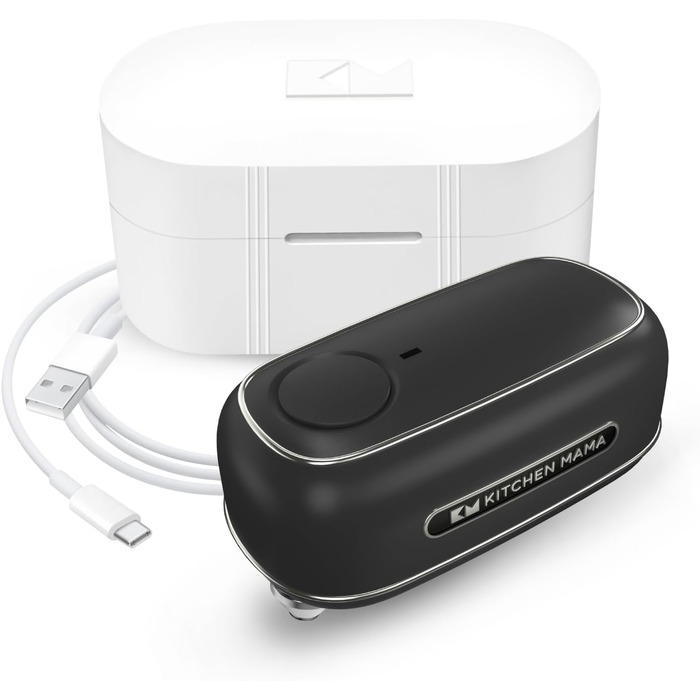 Електричний відкривач для консервів Kitchen Mama Orbit One, USB-C, автоматичний, професійна сталь, гладкий зріз, чорний