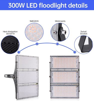 LED прожектор 300W 30000Лм, тепле біле світло 3000K, IP65, вуличний водонепроникний ліхтар для саду, тераси, гаража, спортмайданчика, фабрики, майстерні