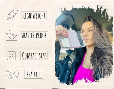 Пляшка для води hydr 425 мл, квадратна, BPA-free, з гнучкою щіткою для очищення, компактна та герметична, для подорожей і сумки