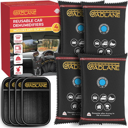 Набір вологопоглиначів GADLANE 350 г, 4 шт., багаторазові, для авто, дому, шафи, з антиковзким килимком, проти запотівання скла