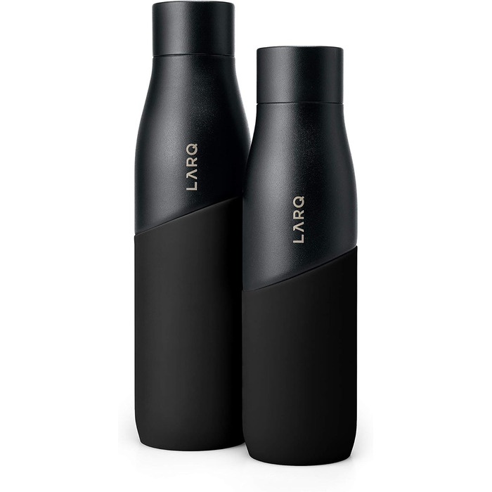 Пляшка LARQ Movement PureVis 950 мл – самочистка УФ, нержавіюча сталь, силіконова оболонка, легка, ударостійка, зберігає холод, для спорту, бігу та активного відпочинку, чорна/онікс