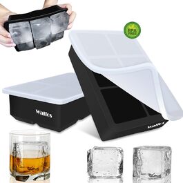 Силіконові форми для льоду Walfos, 2 шт., великі, з кришкою, BPA-free, для коктейлів, віскі, шоколаду, дитячого харчування, гнучкі, легке виймання, підходять для посудомийної машини