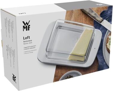 Маслянка WMF Loft Brunch з нержавіючої сталі 11,5x16,8 см з пластиковою кришкою, матова, можна мити в посудомийці