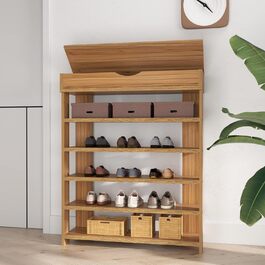 Soges 5-рівнева полиця для взуття з дерева, 75 x 30 x 94,5 см, тика, взуттєва шафа для вітальні, передпокою, коридору