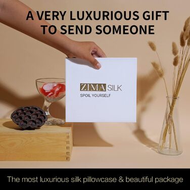 Шовкова наволочка ZIMASILK 25 моммі з натуральної мулбері шовку для волосся та шкіри, обидві сторони, 900 ниток, прихована блискавка, подарункова коробка, світло-блакитна, 50x75 см