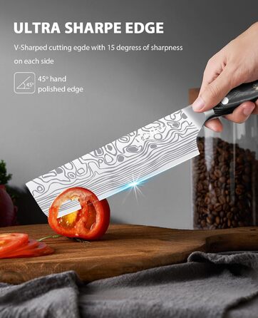 Nakiri ніж MOSFiATA для овочів та м'яса, універсальний кухонний ніж з німецької нержавіючої сталі EN1.4116, з захистом для пальців та леза, у подарунковій коробці