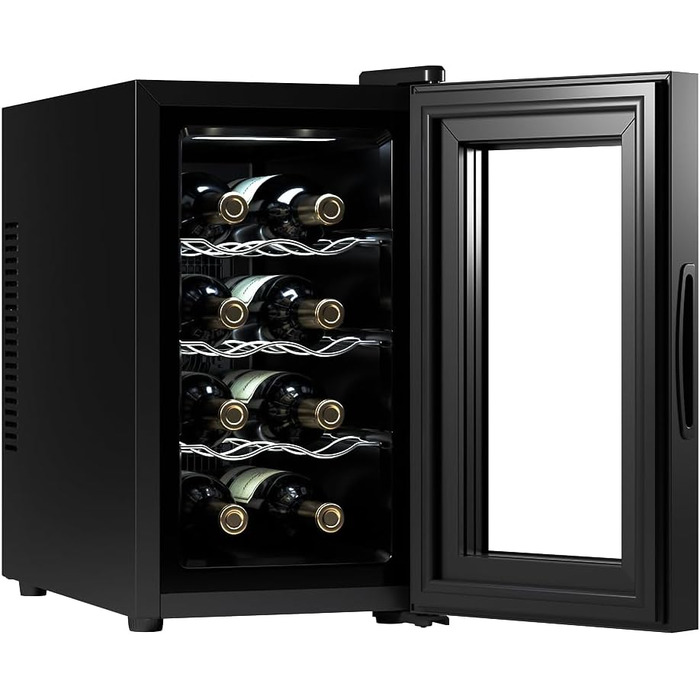 Винний шафа Cecotec Bolero GrandSommelier 830 CoolWood, термоелектрична, тиха, для 8 пляшок, налаштування температури 8-18°C, сенсорне керування, енергоефективна, чорна
