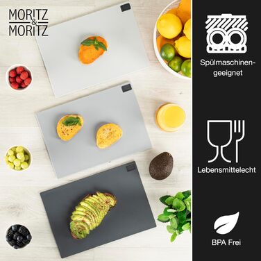 Набір обробних дощок Moritz & Moritz, 3 шт, пластик, 32x22 см, зі стійкою, для кухні, великий розмір, підходить для посудомийки, гігієнічний