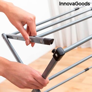 Складана розсувна металевa сушарка для білизни InnovaGoods, 3 рівні, 11 прутів, водостійка, легкий монтаж, срібляста, розмір A