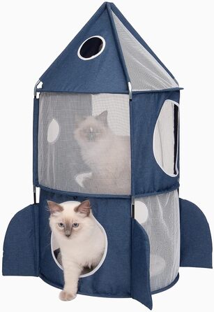 Котячий будиночок Catit Vesper Turm у формі ракети з подушкою для сну, синій