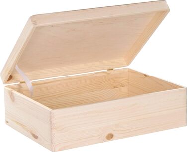Дерев'яна коробка з кришкою 40x30x24 см, натуральна, FSC® – універсальна скринька без ручок для зберігання, спогадів, рукоділля та подарунків