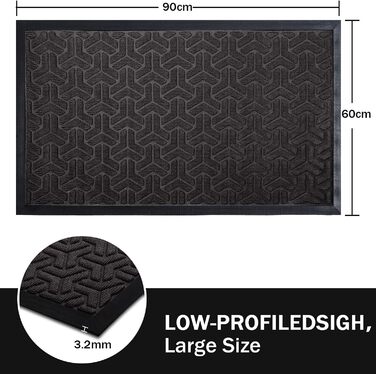 Придверний килимок Purejoy 60x90 см гумовий, нековзний, для вхідних дверей, миючий, грязьозахисний килим для низького входу
