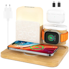 Бездротова зарядна станція COLSUR 3-в-1 для Apple Watch, iPhone, AirPods, 15 Вт, нічна лампа з годинником та зарядкою, аксесуар для смартфона