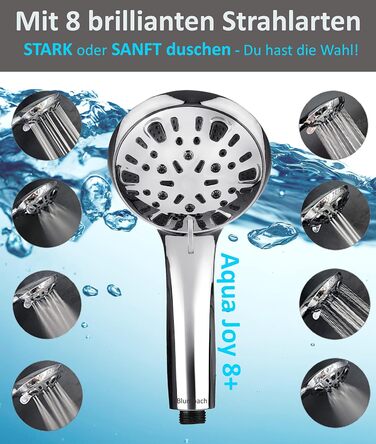 BLUMBACH® Душова лійка Aqua Joy, економія води, високий тиск, 8 режимів, насадка для душу