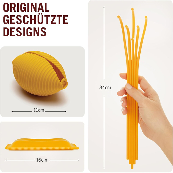 Набір силіконових кухонних інструментів Monkey Business Pasta Grande №3: ложка для спагеті, прес для лимонів Conchiglie, підставка для ложок Ravioli, подарункова упаковка