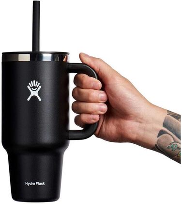 Термокружка HYDRO FLASK 946 мл з кришкою та соломинкою, чорна, нержавіюча сталь, вакуумна ізоляція, для подорожей