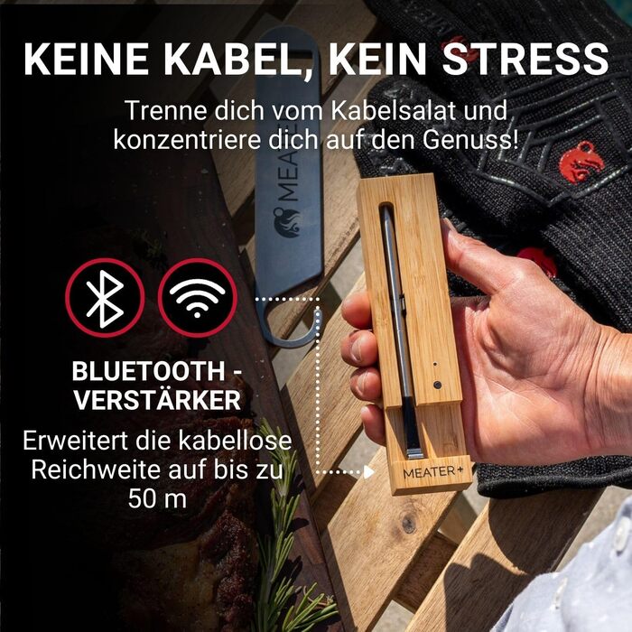 MEATER Plus — бездротовий смарт-термометр для м'яса з Bluetooth 50 м, для духовки, гриля, сковорідки та ростера, керування через додаток українською