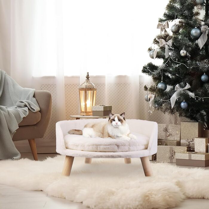 Розкішний диван для котів Katzensofa, велике котяче крісло з подушкою, підняте ліжко для котів і малих собак, 40 см, бежевий