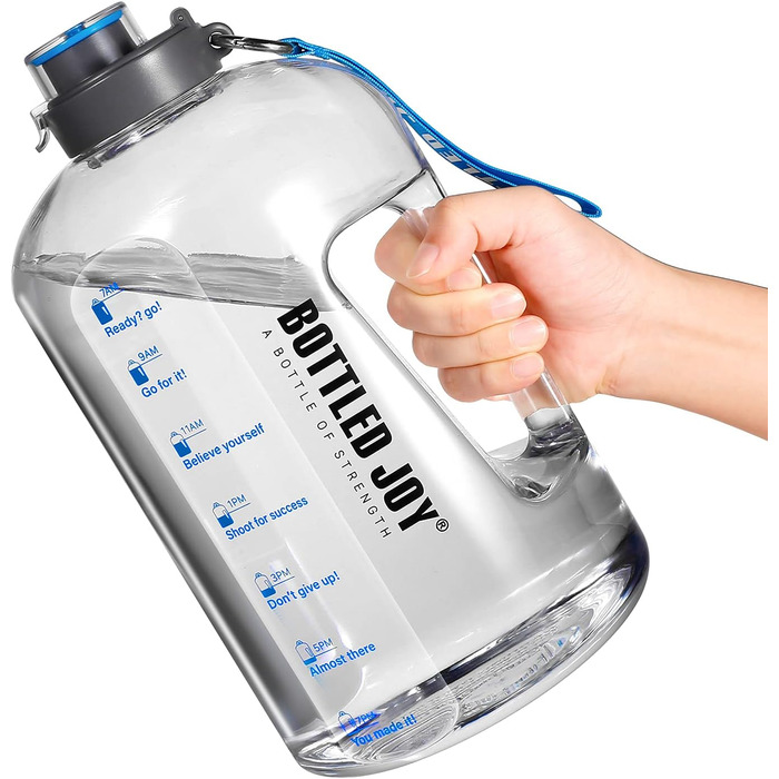 Спортивна пляшка для води 3,5 л з мірною шкалою, герметична, BPA-free, з ручкою та щіткою для очищення, для фітнесу та офісу (біла, 3785 мл)