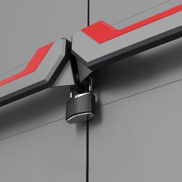 Шафа Keter Stilo пластикова висока 68x39x173 см, сіра/чорна/червона, 3 регульовані полиці по 15 кг