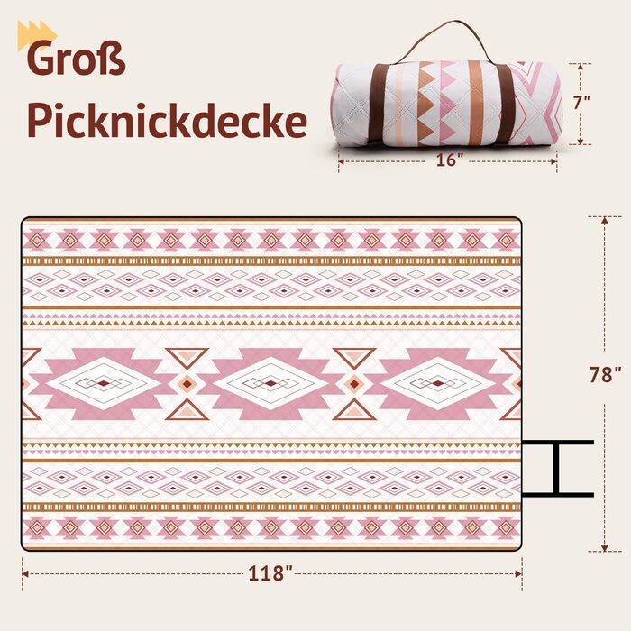 Пікнікова ковдра LARUTAN Boho 200x200 см, водонепроникна, складна, для пляжу, кемпінгу, відпочинку, зелена, 200x300 см