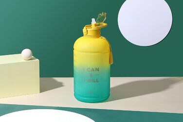 Пляшка для води H2O Capsule INSPO з часовою міткою і трубочкою, мотиваційна, герметична, харчовий пластик, з ручкою та ремінцем, колір Свіжа Авокадо, об’єм 1 галон