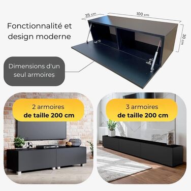 Підвісна TV тумба 4housedesign чорна матова, 300 см, для телевізорів до 55 дюймів, меблі для вітальні