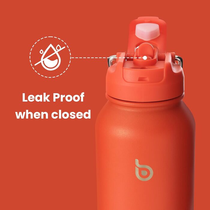 Термос-пляшка з трубочкою BOTTLE BOTTLE, спортивна нержавіюча пляшка 1 л з ручкою, для води, таблеток, біла/помаранчева