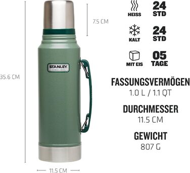 Термос Stanley Classic Legendary, нержавіюча сталь, 1 л, 24-32 год тримає тепло/холод, BPA Free, кришка-чашка, для напоїв, для подорожей
