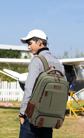 Рюкзак Tzowla з канвасу для ноутбука 15,6-17,3 дюймів, зелений, з USB-зарядкою, міський рюкзак для чоловіків та жінок, для подорожей та роботи
