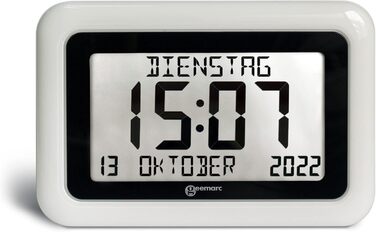 Годинник-календар Geemarc Viso10 з автоматичним налаштуванням часу, великими цифрами, для людей з деменцією та Альцгеймером, батарейковий, без підсвітки, німецька версія, білий