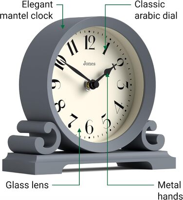 Салонний настільний годинник JONES CLOCKS, класичний подвійний дизайн, зелений, сучасний стиль для столу, полиці чи тумбочки (морський колір)