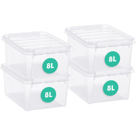 Набір з 4 контейнерів SmartStore Classic 8L з кришкою, харчовий пластик, прозорі, міцні, штабельовані, 34x25x16 см, гарантія 10 років