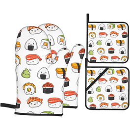 Японські кухонні рукавиці та прихватки Kawaii Sushi, набір 4 шт, термостійкі для кухні, готування, випікання, грилю