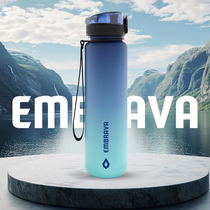 Спортивна пляшка для води Embrava 1000 мл, швидкий потік, зручна кришка з кнопкою, не протікає, BPA-free, екологічний тритан (Aqua Fusion)